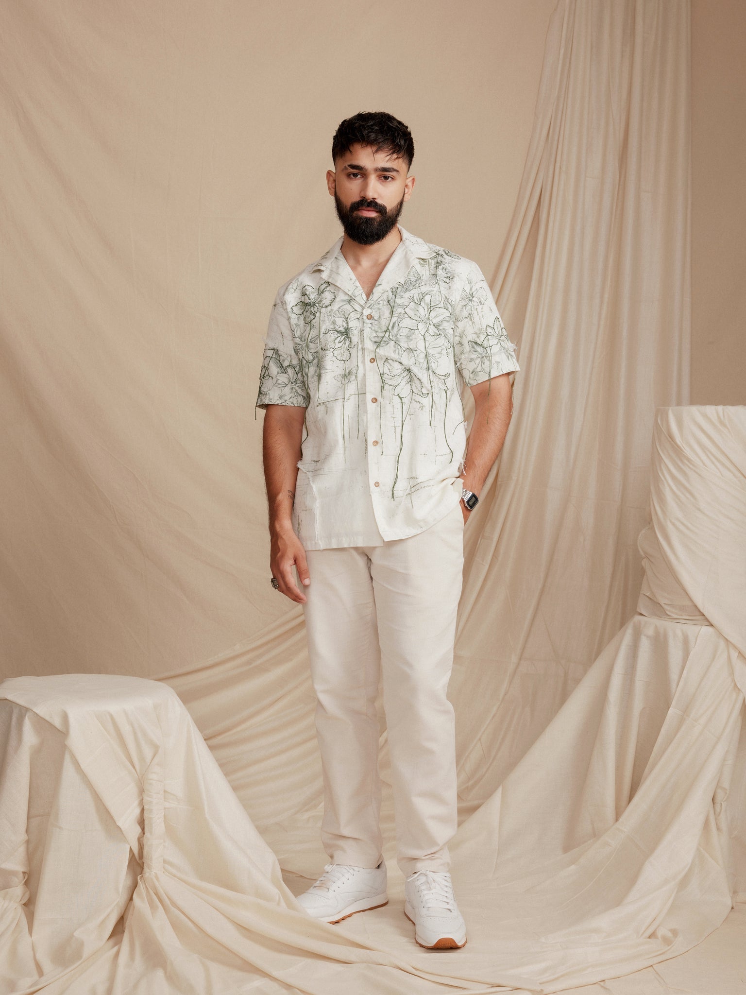 Botanical hand embroidered shirt