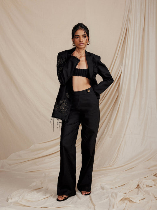 CHIARA black cotton linen trousers