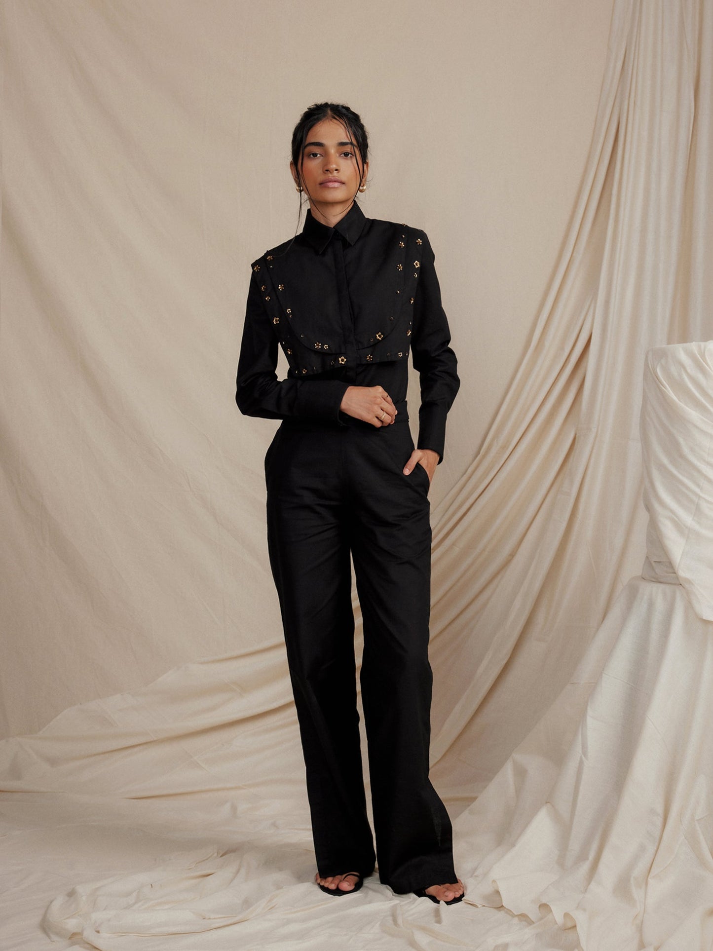 EMILIA hand embroidered cotton linen shirt
