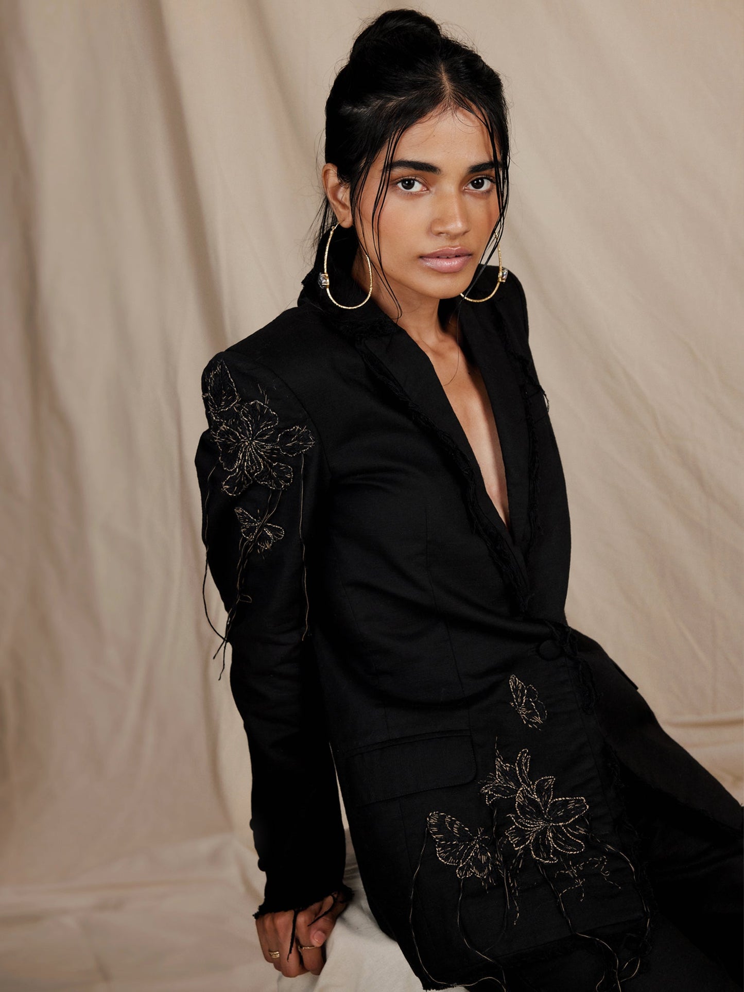 GIA hand embroidered black jacket for women