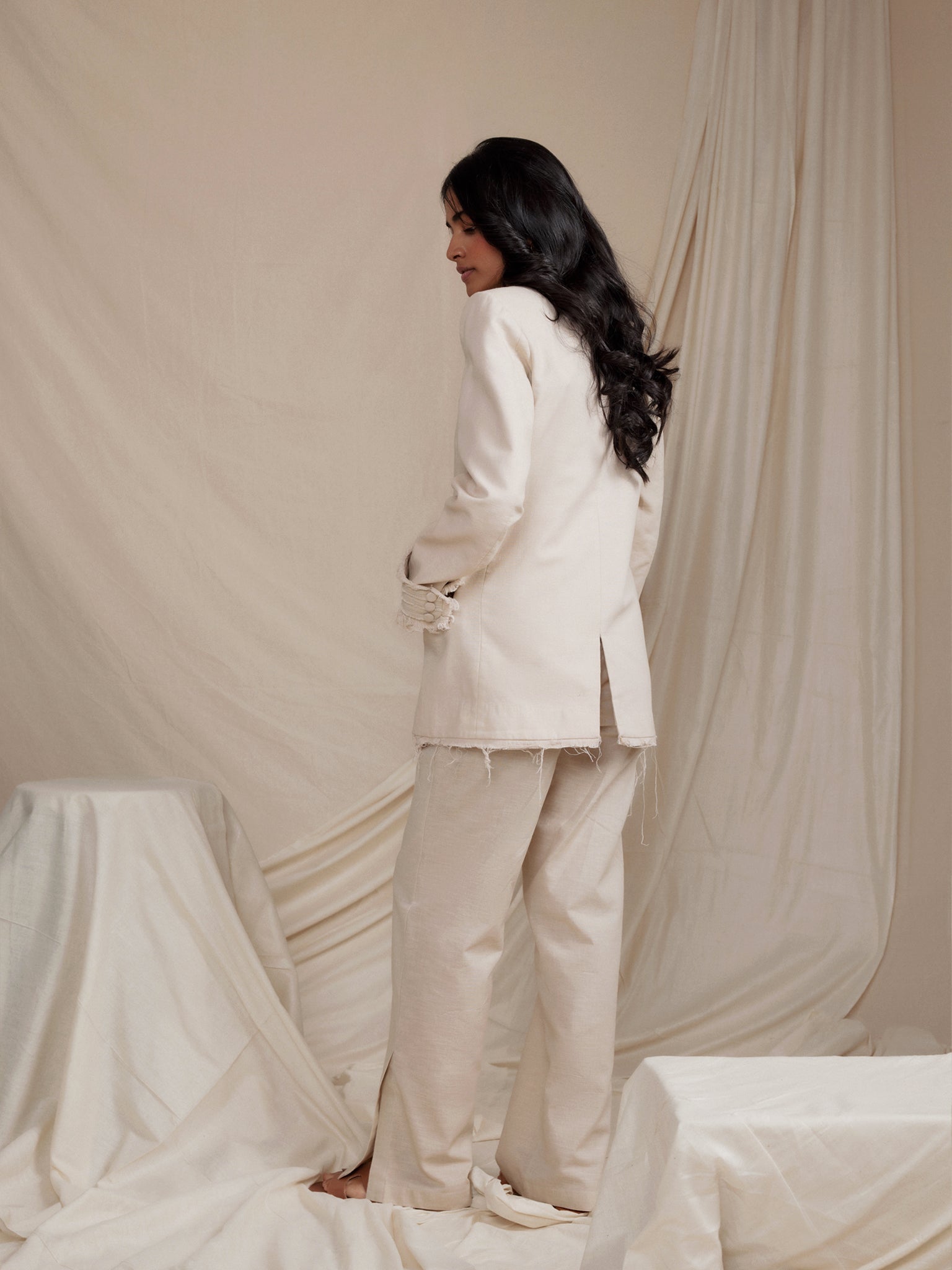 Handcrafted cotton linen jacket with fabric