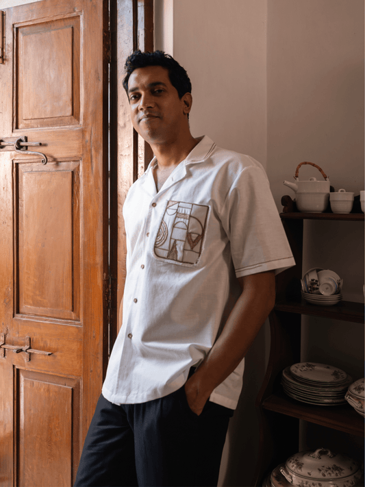 Luca hand embroidered relaxed fit shirt for men in hemp cotton
