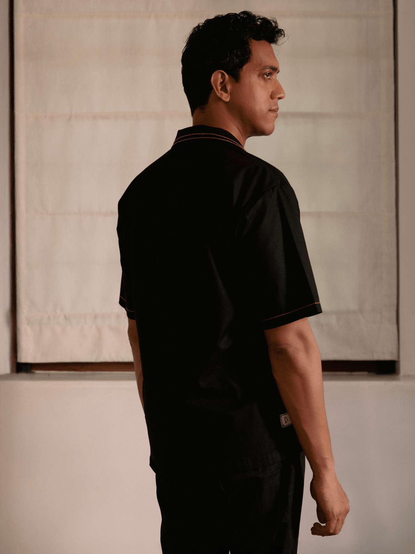 Luxury black designer shirt with oversized floral embroidery