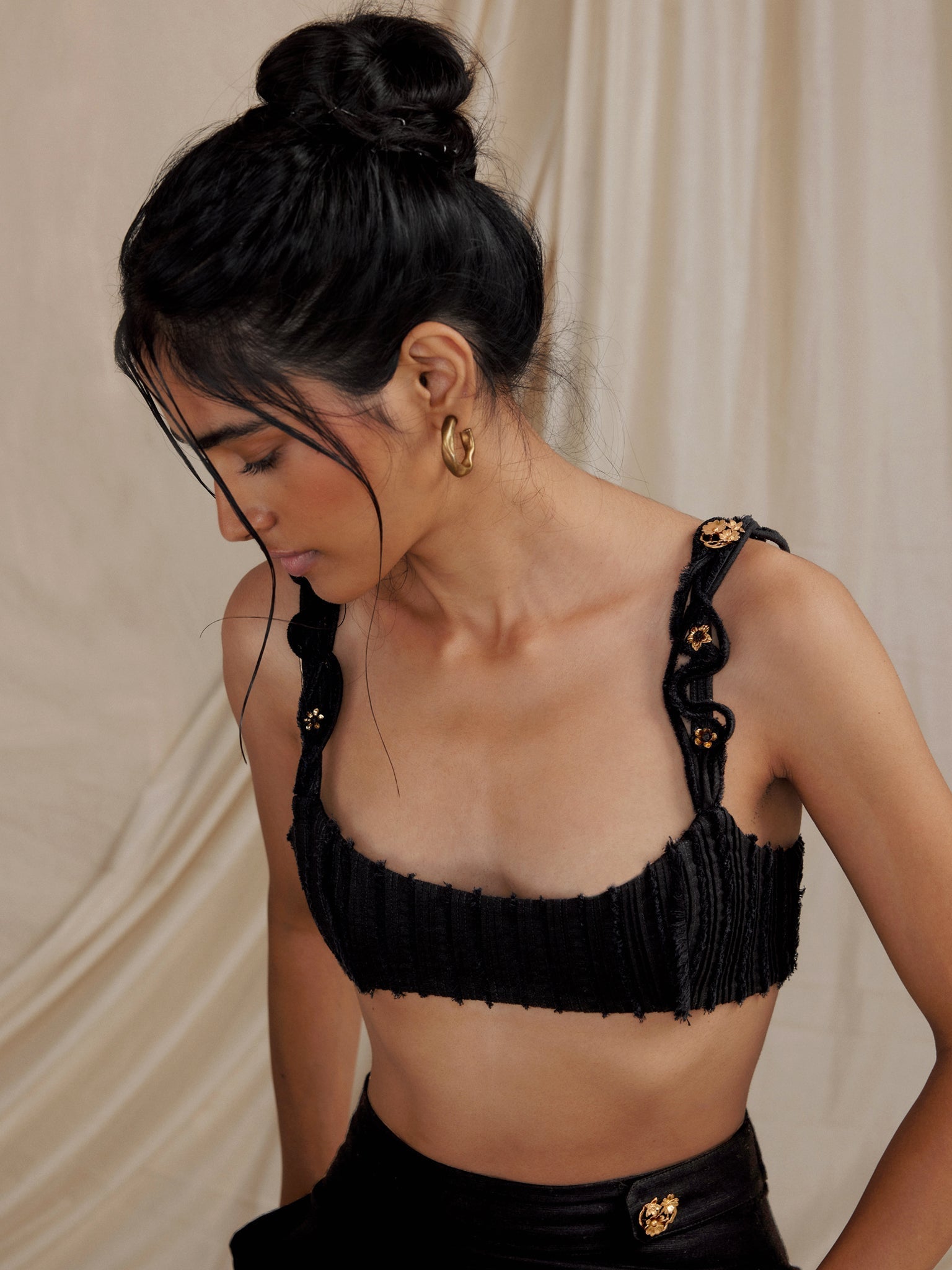 Luxury cotton linen hand embroidered bralette top