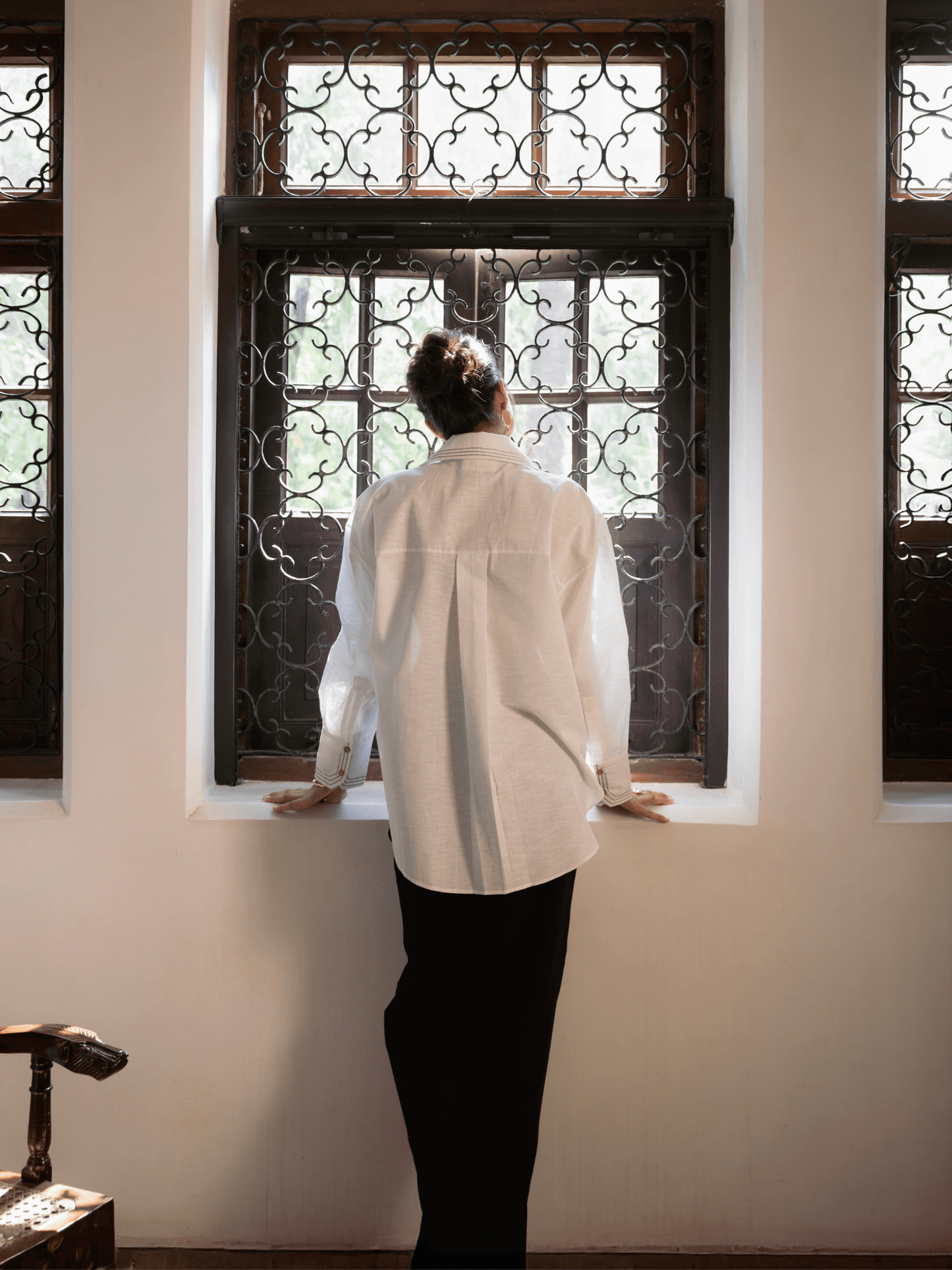 Mila Hand Embroidered Oversized Shirt For Women back view