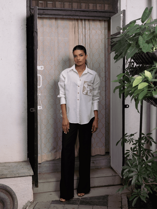 Olivia hand embroidered oversized shirt for women in white