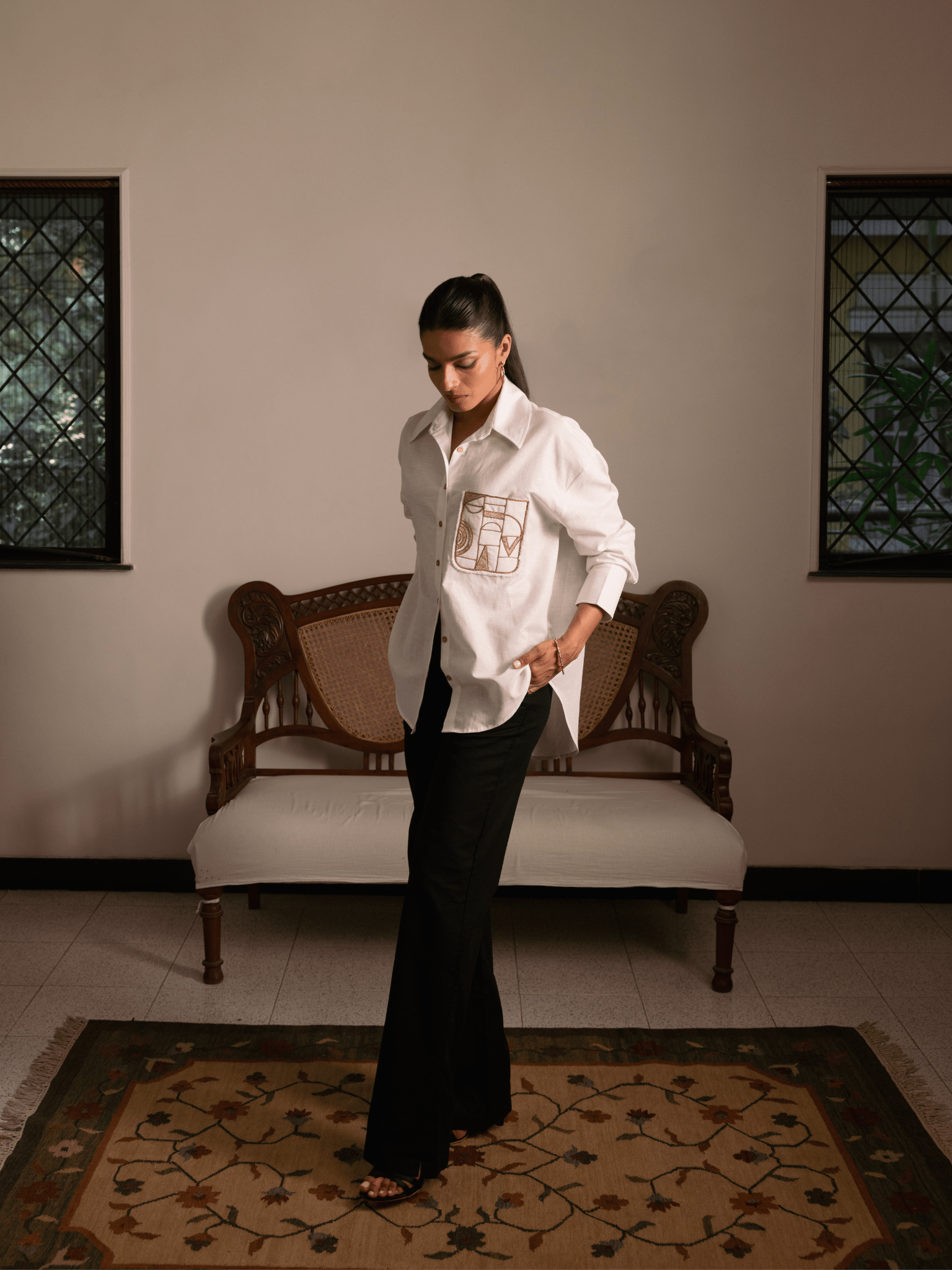 Premium oversized designer shirt with embroidered pocket