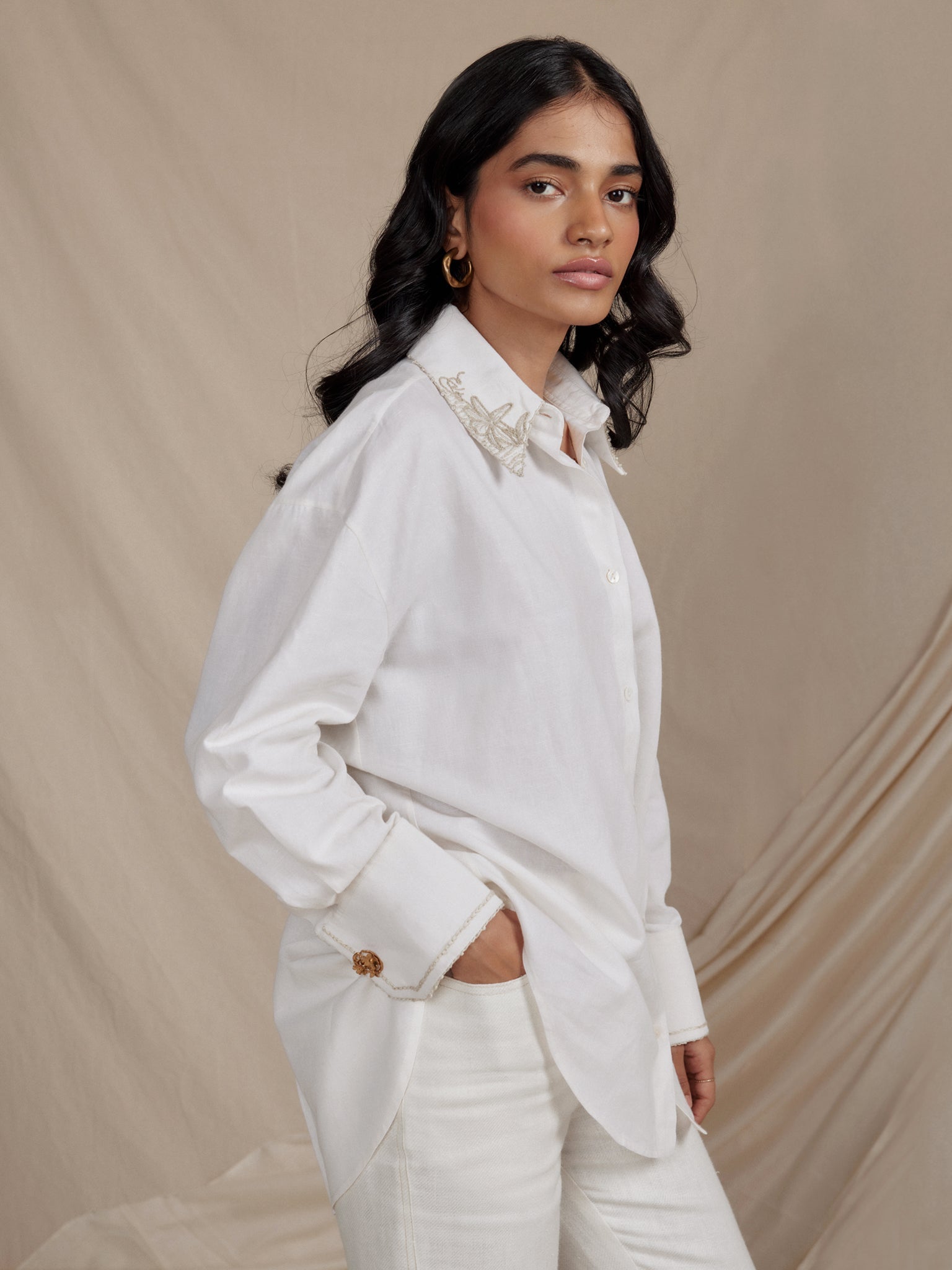 SIENNA hand embroidered hemp cotton shirt
