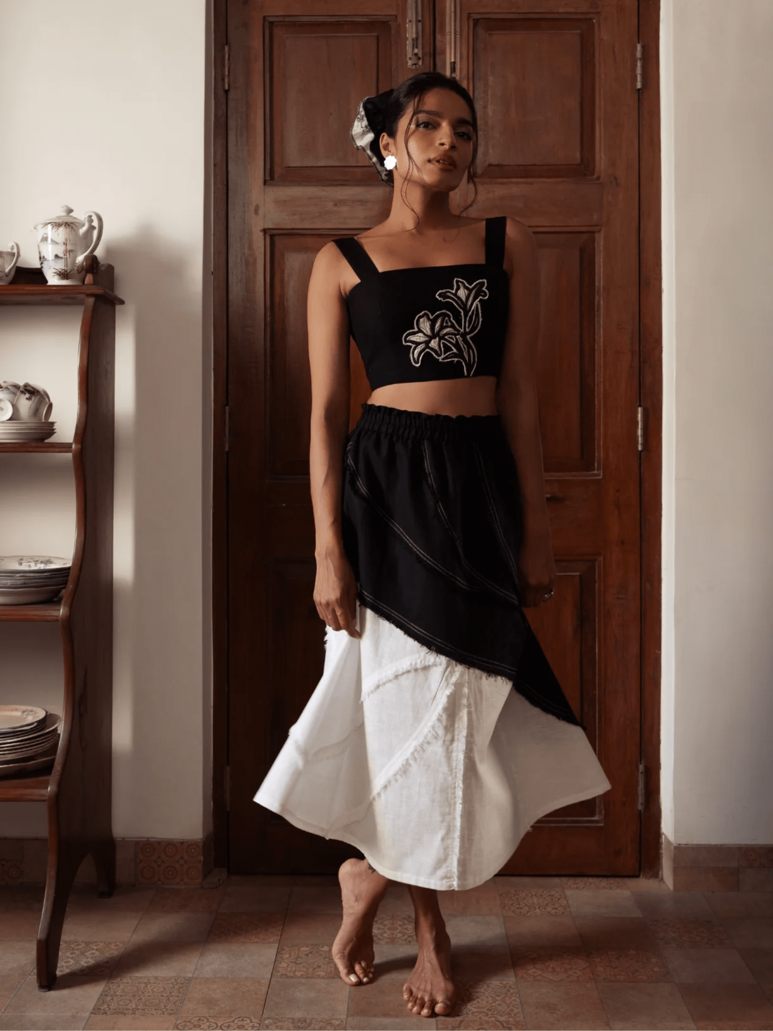 luxury hand-frayed designer black skirt for women